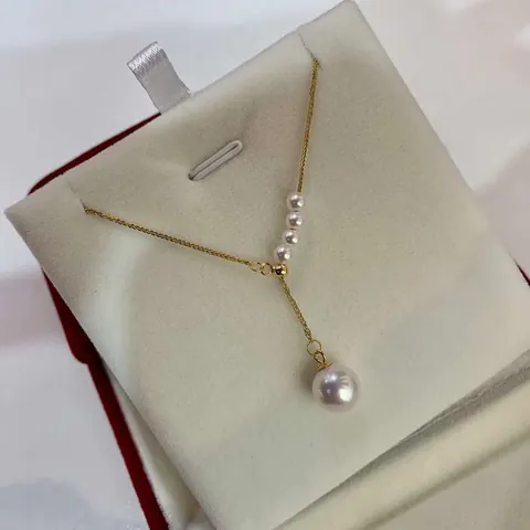 Collana in Argento Sterling 925 a Forma di Y Lacrime di Sirena Con Perla d'Acqua Dolce e Pendente Tondo Gioielli Moda Donna Regalo