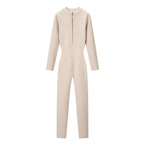 Women's Casual Ribbed Knit Jumpsuit Long Sleeve Half Zip Slim Fit Solid Color One Piece Romper Ankle Length