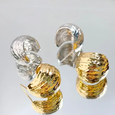 Korean Geometric Wrinkled Copper Stud Earrings 18K Gold Silver Plated Minimalist Fashion Jewelry For Women Niche Design