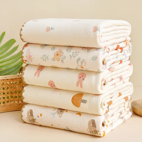 Couverture pour Bébé en Gaze de Pur Coton à 4 Couches Respirante Douce Mousseline Housse de Poussette Enveloppement Chaud