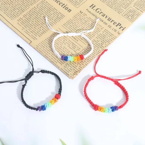 Pulsera Trenzada de Nudo de Arcoíris Hecha a Mano Cuerda Ajustable Joyería de Moda Estilo Étnico Bohemio para Mujer