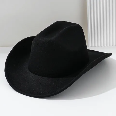 Women Men Western Cowboy Hat Solid Color Wide Brim Felt Fedora Hat European American Style Jazz Hat For Outdoor Daily Travel Sun Protection