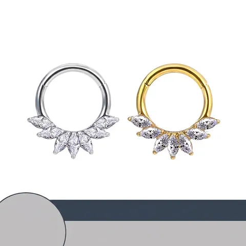 F136 Titanlegierung Scharnier-Clicker ASTM F136 Marquise Zirkonia Eingelegt Körperpiercing Schmuck Ohrring Nasen Lippenring
