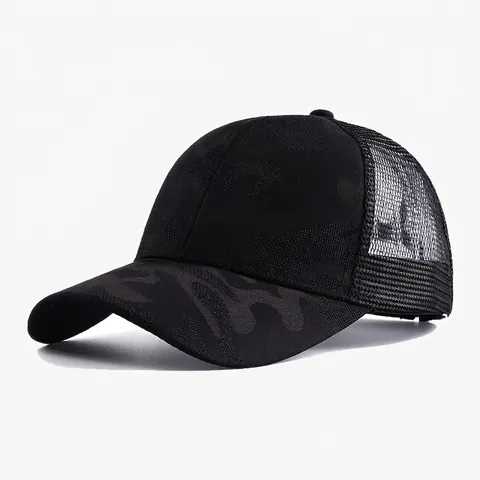 Damen Sommer Schnelltrocknend Camouflage Baseballkappe Atmungsaktives Mesh Sonnenhut Outdoor Pferdeschwanz Loch Design Lässig Baumwolle Polyester Camo Kappe