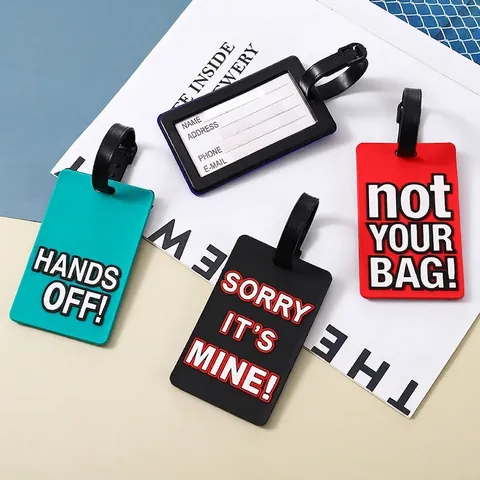 Grappige Letter PVC Zacht Rubber Bagagelabel Gepersonaliseerde Reiskoffer ID Label Tas Label Met Verstelbare Riem