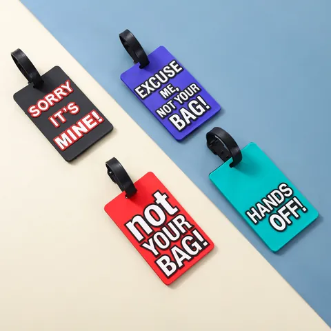 Grappige Letter PVC Zacht Rubber Bagagelabel Gepersonaliseerde Reiskoffer ID Label Tas Label Met Verstelbare Riem
