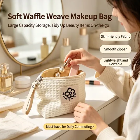 Mini Portamonete a Nido d'Ape Borsa da Trucco Portatile in Cotone per Donna Toppa a Fiori Custodia per Auricolari con Cerniera