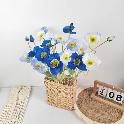 Kunstmatige IJslandse Klaproos Zijden Bloemsteel Geflockte Nepklaproos Voor Huis Bruiloft Feest Decoratie Fotografie Prop