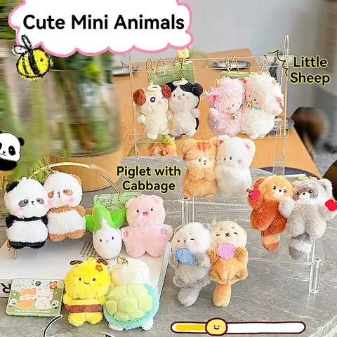 Mini Süße Tier Magnetische Plüsch Schlüsselanhänger Set Weiches Plüsch Cartoon Tier Tasche Anhänger Für Beste Freunde Paare Geschenk Original Design Plüsch Anhänger