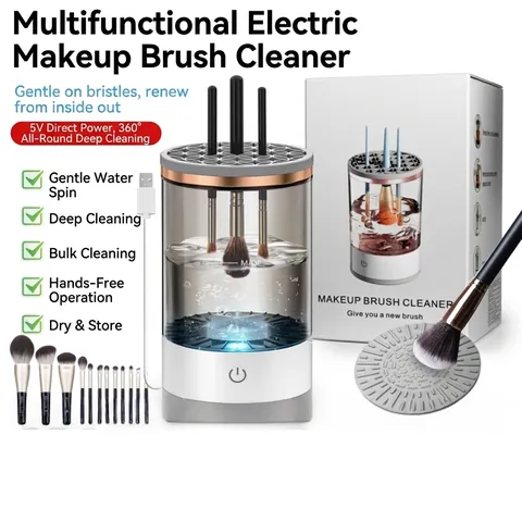 Elektrische Make-upborstelreiniger Automatisch Roterende Reinigingshulp USB Opladen Sneldrogend Siliconen ABS Wasser Voor Vrouwen Schoonheid