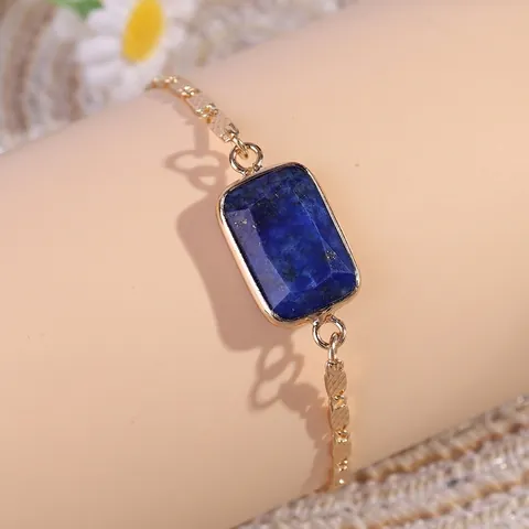 Facettiert Quadratisch Naturstein Verstellbar Armband Vergoldet Kupferkette Amethyst Rosenquarz Elegant Schmuck Für Damen