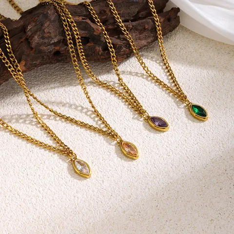 Ins Light Luxury Marquise Zirconia Pendant Necklace For Women 304 Stainless Steel Geometric Gold Plated Fashion Jewelry Gift