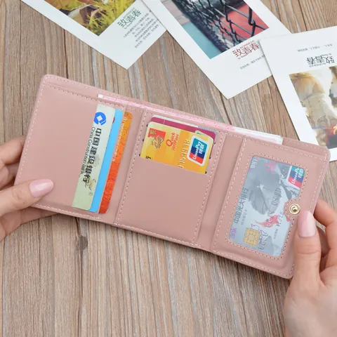 Portefeuille Court Minimaliste pour Femmes en Cuir PU Petit Porte-Monnaie Triple Pli Avec Imprimé Floral