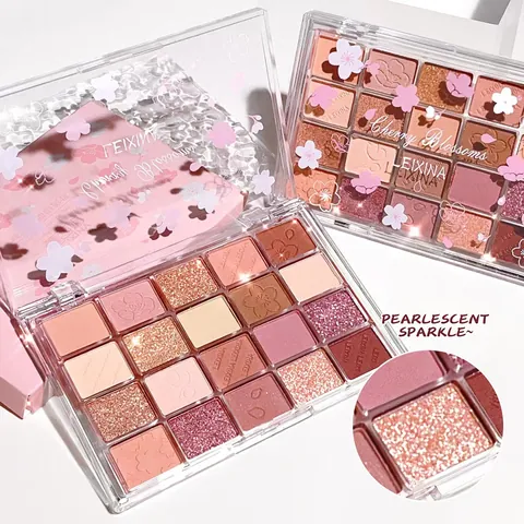 Paleta de Sombras Multicolor Mate Nacarada Brillante Tonos Tierra Larga Duración Herramienta Maquillaje de Ojos Con Estuche Flores Cerezo