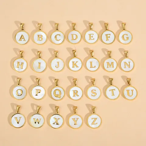 Minimalist Stainless Steel Alphabet Pendant Round White Shell Inlay Initial Charm Necklace For Women Fashion Jewelry Accessory