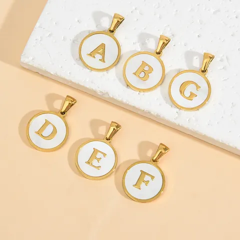 Minimalist Stainless Steel Alphabet Pendant Round White Shell Inlay Initial Charm Necklace For Women Fashion Jewelry Accessory