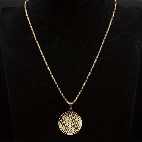 Roestvrij Staal Levensbloem Hanger Ketting Voor Dames Heren Geometrisch Hol Rond Cirkel Goud Zilver Sieraden Cadeau
