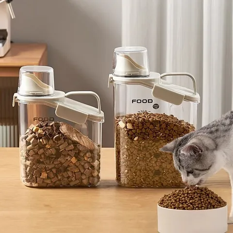 Luftdichter Tierfutter-Aufbewahrungsbehälter Feuchtigkeitsbeständiger Kunststoffbehälter Mit Messbecher Und Griff Für Katzen- Und Hundefutter