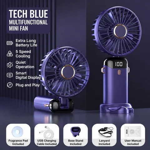 Tragbarer Handventilator USB Aufladbar Faltbarer Persönlicher Ventilator Mit LED Digitalanzeige Leiser Mini Schreibtisch Kühlventilator Für Outdoor Reise Büro