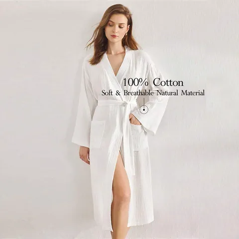 Dames Heren Katoen Dubbele Gaze Badjas Dun Zacht Ademend V-hals Nachtkleding Ochtendjas Set Casual Huisman Casual