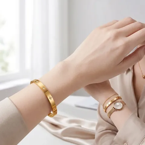 Roestvrij Stalen 18K Vergulde Armring Voor Vrouwen Luxe Strass Ingelegde Ster Boze Oog Patroon Diagonale Streep Armband Sieraden Cadeau
