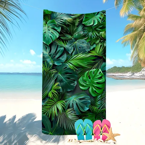 Serviette de Plage en Microfibre Imprimé Feuilles de Monstera Tropicales Serviette de Bain Surdimensionnée Séchage Rapide pour Vacances à la Mer Voyage Piscine Décoration de Salle de Bain
