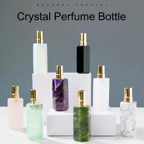 Flacone Spray per Profumo a Pilastro di Cristallo Esagonale Naturale Atomizzatore per Oli Essenziali Flacone Portatile