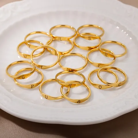 Edelstahl Alphabet Initial Ringe Minimalistisch Gold Silber Plattiert Englische Buchstaben Siegelring Für Herren Damen Modeschmuck Zubehör