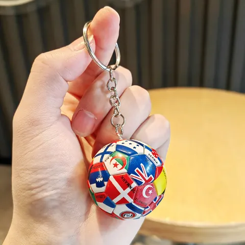 Squishy Soccer Ball Flag Keychain PVC Sports Souvenir Keyring For Football Fans Bag Ornament Hanging Decoration Gift Accessory