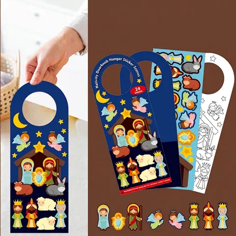 Juego de Pegatinas de Colgador de Puerta DIY Escena del Nacimiento para Niños Historia del Pesebre Arte Religioso Decoración
