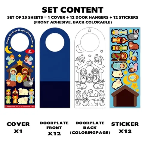 Juego de Pegatinas de Colgador de Puerta DIY Escena del Nacimiento para Niños Historia del Pesebre Arte Religioso Decoración