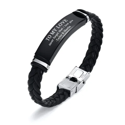Bracelet en Similicuir Tressé Rétro Avec Barre Incurvée en Acier Inoxydable pour Homme Cadeau Bijoux Tressés Noir Brun