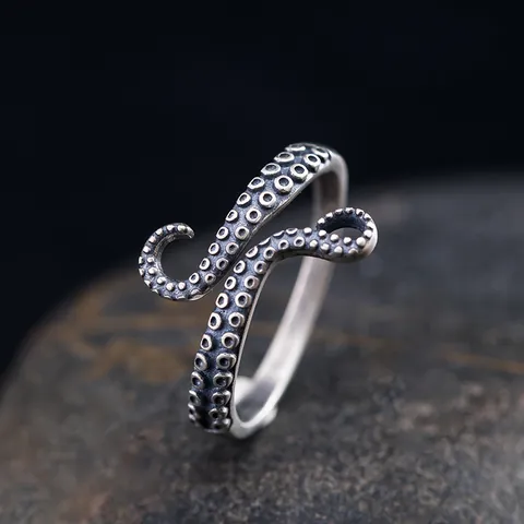 Anello Aperto Tentacolo di Polpo Cthulhu Retrò per Donna Anello al Dito in Lega Argento Antico Regolabile Gioielli