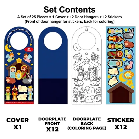 Juego de Pegatinas de Colgador de Puerta DIY Escena del Nacimiento para Niños Historia del Pesebre Arte Religioso Decoración