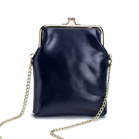 Sac pour Téléphone Portable en Cuir Véritable Rétro Femmes Vintage Cuir de Vachette Fermoir Baiser Chaîne Sac Bandoulière Soirée