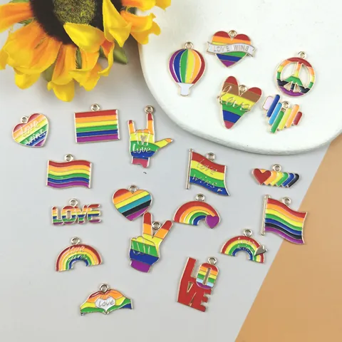Legierung Emaille Regenbogen Anhänger Set Herz Heißluftballon Charms Für DIY Schmuckherstellung LGBT Pride Ohrringe Armband Halsketten Material