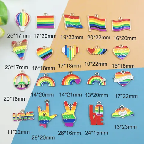 Legierung Emaille Regenbogen Anhänger Set Herz Heißluftballon Charms Für DIY Schmuckherstellung LGBT Pride Ohrringe Armband Halsketten Material