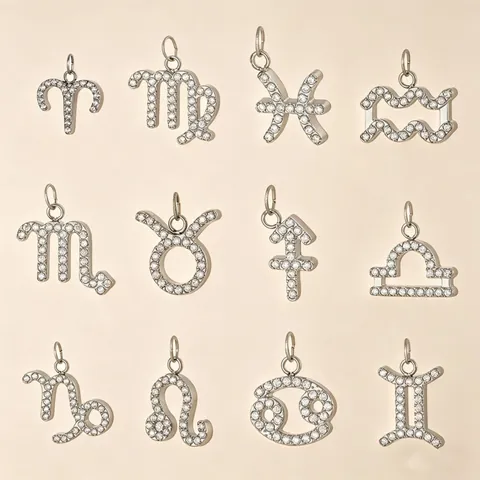 Vintage Koperen Strass Dierenriem Hanger Halsketting Goud Zilver Verguld Sterrenbeeld Hanger Alleen Sieraden Voor Dames