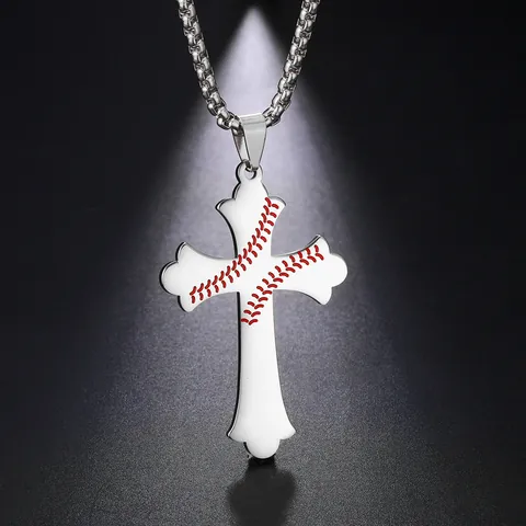 Stainless Steel Baseball Cross Necklace 18k Gold Plated Sport Element Religious Pendant Box Chain Unisex Sporty Jewelry