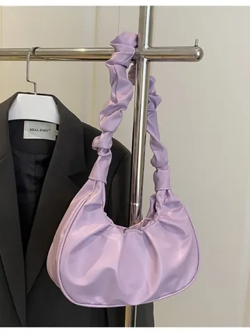 Damen Gefaltete Wolken-Achseltasche Geraffte Umhängetasche PU-Leder Koreanischer Stil Bonbonfarben Hobo-Tasche Für Den Alltag Damen Handtasche
