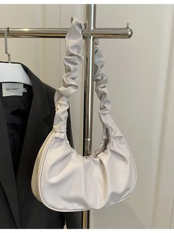 Damen Gefaltete Wolken-Achseltasche Geraffte Umhängetasche PU-Leder Koreanischer Stil Bonbonfarben Hobo-Tasche Für Den Alltag Damen Handtasche