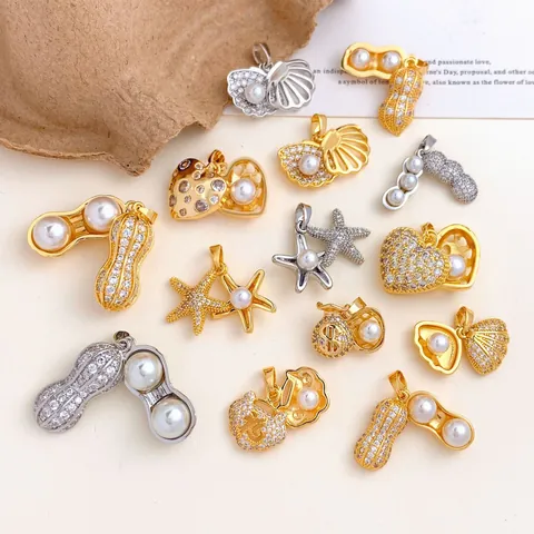 Copper Rhinestone Artificial Pearl Openable Peanut Shell Starfish Heart Pendants For DIY Necklace Accessories Women Jewelry