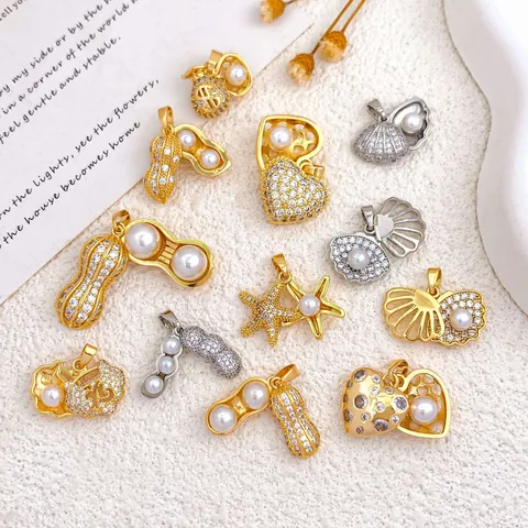 Copper Rhinestone Artificial Pearl Openable Peanut Shell Starfish Heart Pendants For DIY Necklace Accessories Women Jewelry