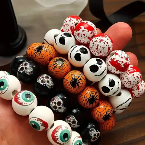 Braccialetto Di Perline Fatto A Mano Con Teschio Di Halloween E Zucca Braccialetto Personalizzato Hip-hop Da Donna Con Stampa Di Ragno