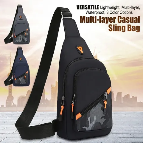 Heren Waterdichte Nylon Borsttas Minimalistische Casual Crossbody Sling Bag Met Camouflage Splicing Voor Reizen Outdoor