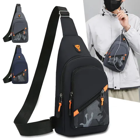 Heren Waterdichte Nylon Borsttas Minimalistische Casual Crossbody Sling Bag Met Camouflage Splicing Voor Reizen Outdoor