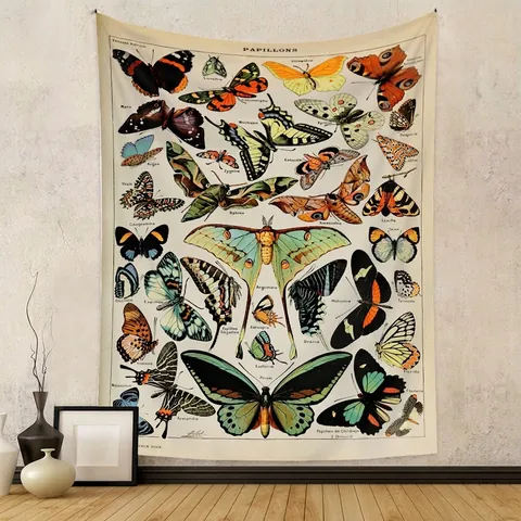 Tapiz De Mariposa Polilla Hongo Vintage Místico Luna Estrellas Rosa Decoración De Pared Bohemia Poliéster Estética