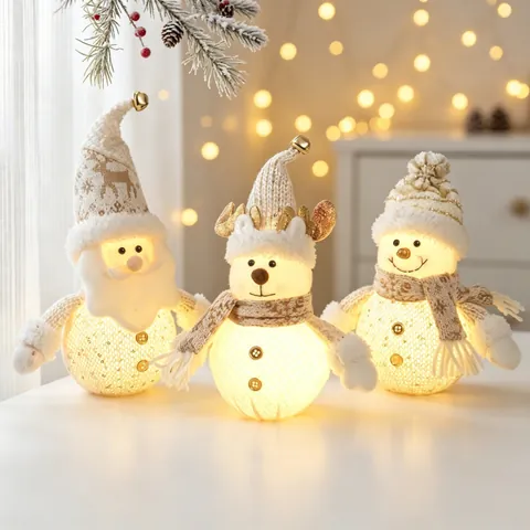 Kerst LED Lichtgevende Pluche Kerstman Sneeuwpop Rendier Gebreide Bureau Decoratie Warm Licht Feestdagen Cadeau
