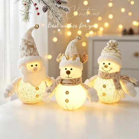 Bambole Di Peluche Di Natale A LED Babbo Natale Pupazzo Di Neve Renna Ornamenti Tessuto A Maglia Luce Calda Decorazione Tavola