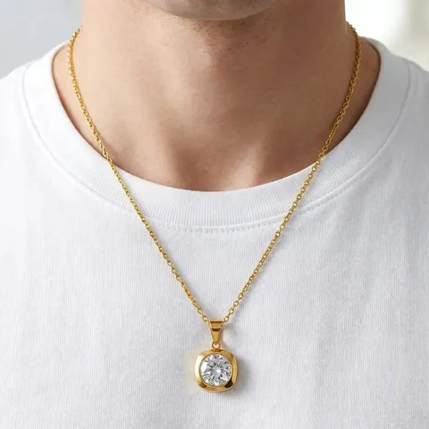 Women's Sophisticated Stainless Steel Hexagon Pendant Necklace Gold Geometric Rhinestone Jewelry Urban Elegant Daily Accessories